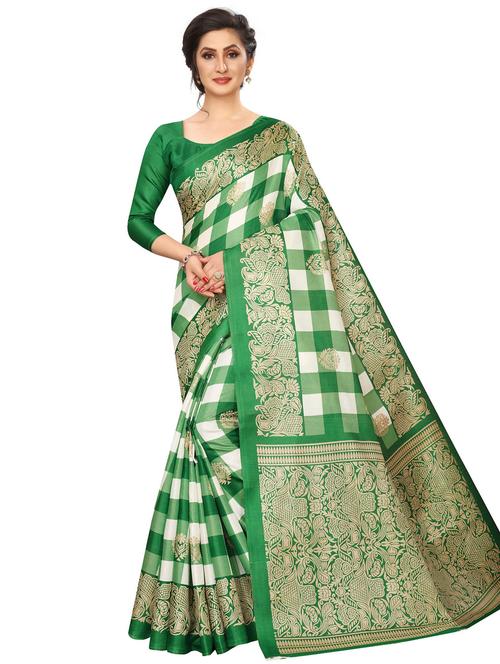 check printed saree with blouse - 17459832 - Very Small Image - 1