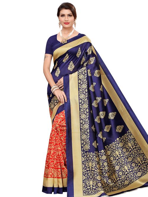 printed half & half saree with blouse - 17459858 - Very Small Image - 1
