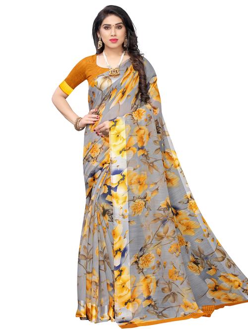 floral printed saree with blouse - 17459878 - Very Small Image - 1