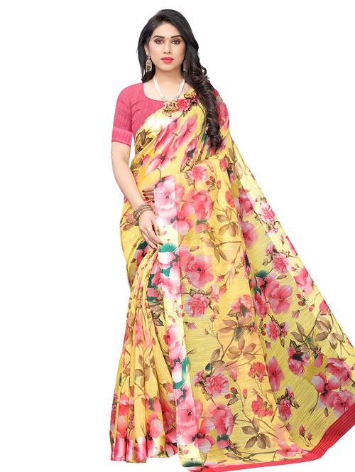 floral printed saree with blouse - 17459879 - Very Small Image - 1