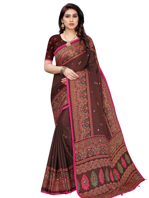 printed mirror work saree - 17459905 - Very Small Image - 1