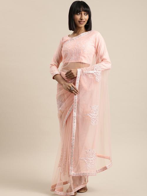 tonal embroidered plain saree with blouse - 17459989 - Very Small Image - 1