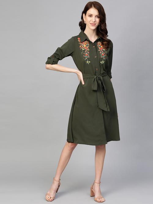 embroidered detail tie front dress - 17461394 - Very Small Image - 1