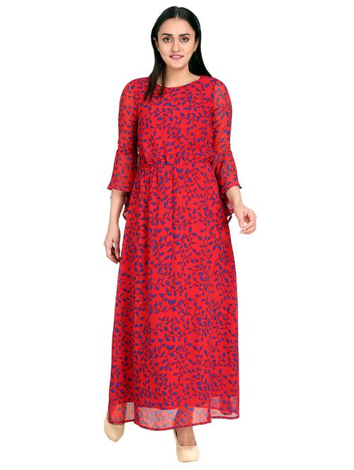 round neck printed maxi dress - 17461451 - Very Small Image - 1