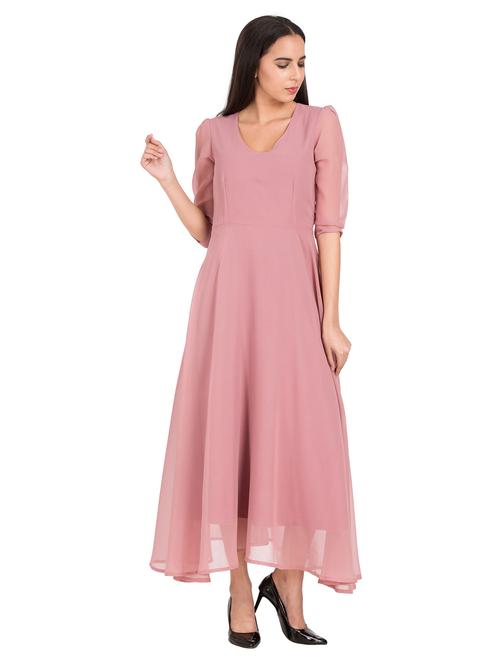 v-neck solid flared maxi dress - 17461459 - Very Small Image - 1