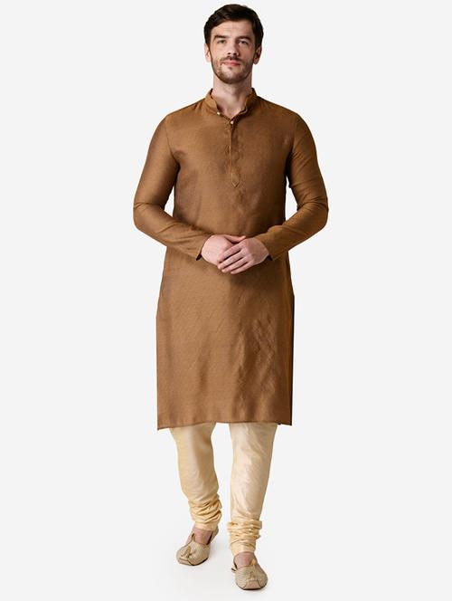 brown embroidered silk blend kurta pyjama set - 17461513 - Very Small Image - 1