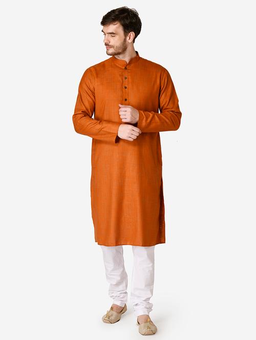 orange self design kurta pyjama set - 17461562 - Very Small Image - 1