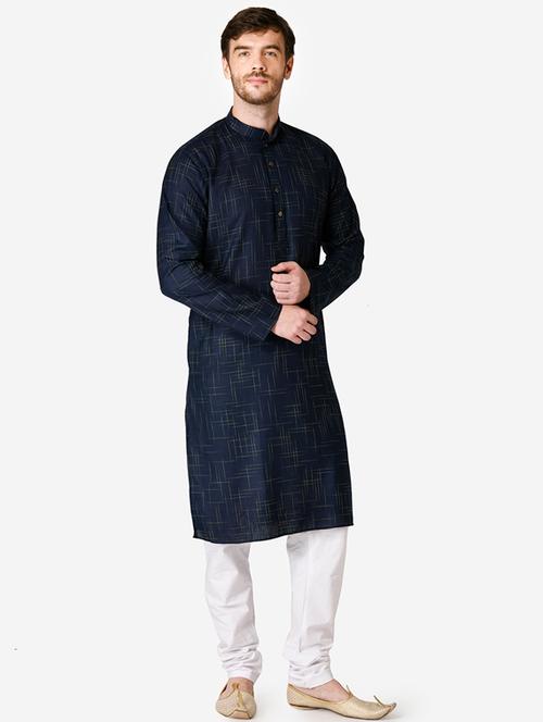 navy blue self design kurta pyjama set - 17461563 - Very Small Image - 1