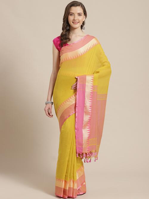 solid handloom saree with blouse - 17461959 - Very Small Image - 1