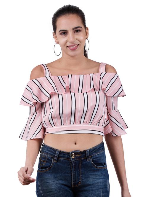 cold shoulder striped crop top - 17462059 - Very Small Image - 1