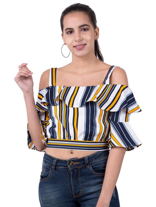 cold shoulder striped crop top - 17462060 - Very Small Image - 1