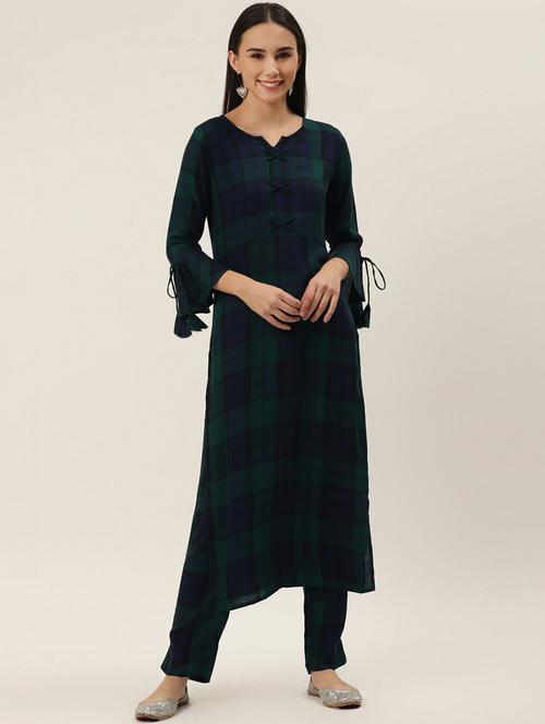checkered kurta pant set - 17462223 - Very Small Image - 1