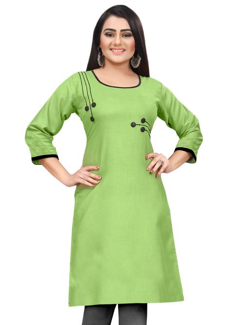 olive solid straight kurti - 17462404 - Very Small Image - 1