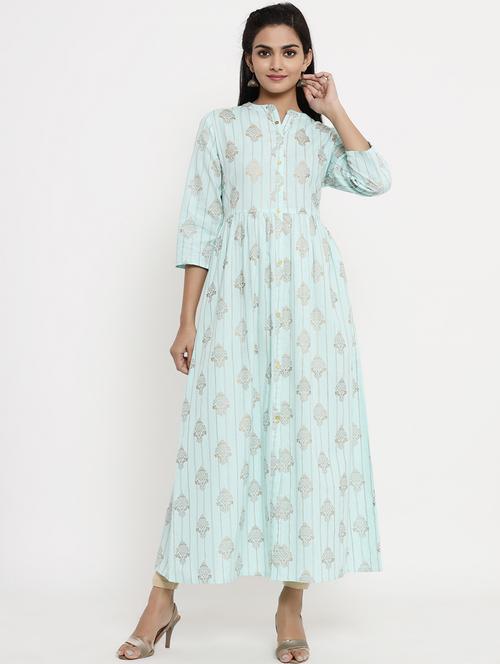 gold print flared kurta - 17462519 - Very Small Image - 1