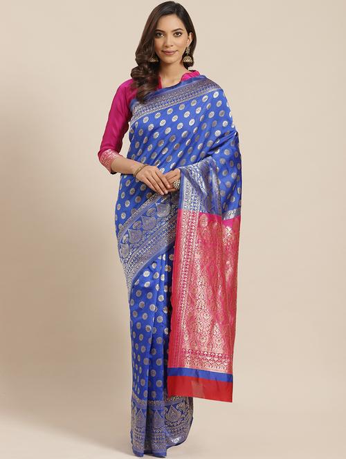 ethnic motifs banarasi saree with blouse - 17462946 - Very Small Image - 1