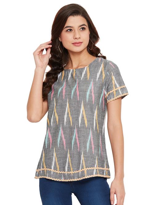 ikat print round neck top - 17462956 - Very Small Image - 1