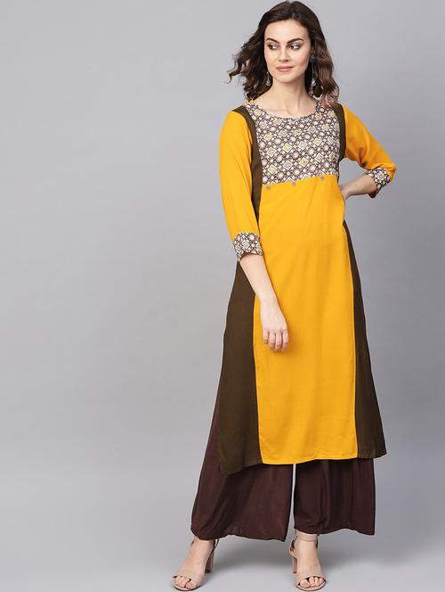 round neck color block straight kurta - 17463152 - Very Small Image - 1
