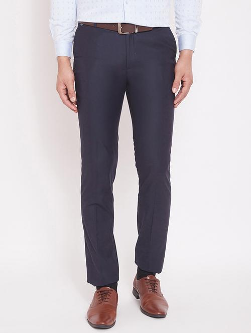 navy blue solid flat front formal trouser - 17463459 - Very Small Image - 1