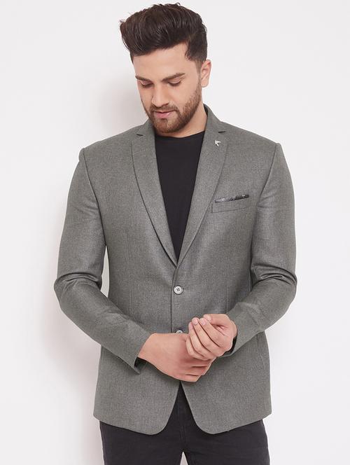 grey solid single breasted casual blazer - 17463499 - Very Small Image - 1