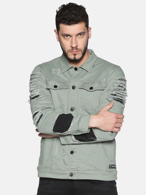 olive green ripped denim jacket - 17463731 - Very Small Image - 1