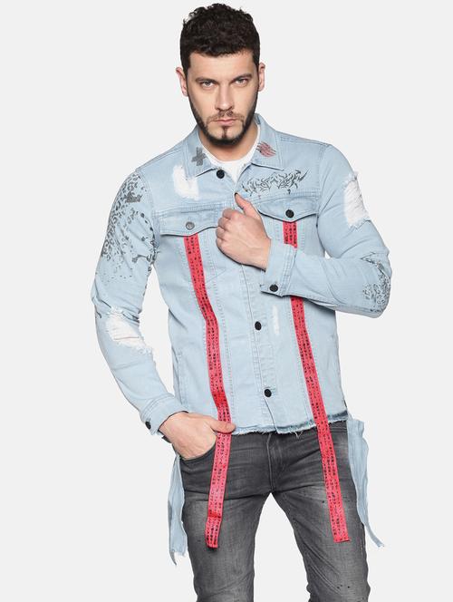 light blue printed ripped denim jacket - 17463734 - Very Small Image - 1