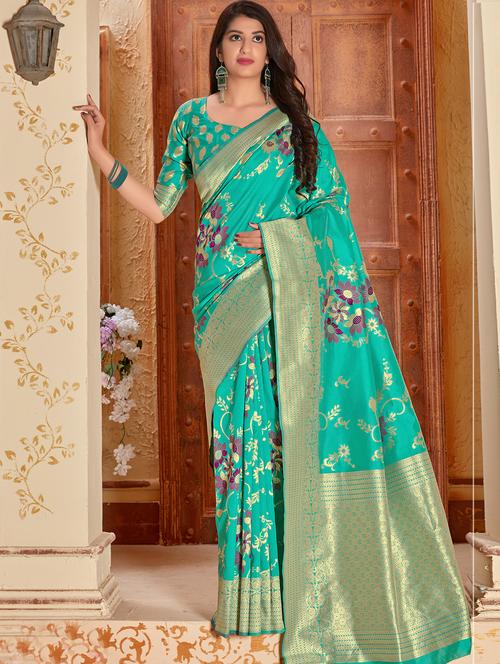 floral woven saree with blouse - 17464412 - Very Small Image - 1