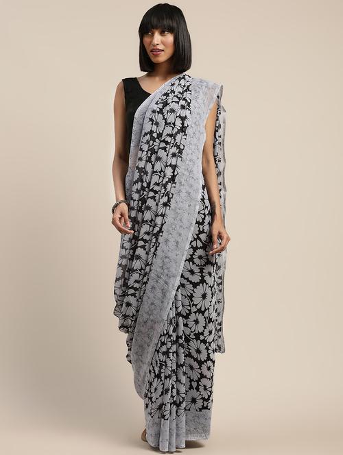 floral printed saree with blouse - 17464700 - Very Small Image - 1