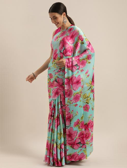 floral printed saree with blouse - 17464706 - Very Small Image - 1