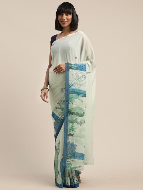 floral printed saree with blouse - 17464707 - Very Small Image - 1