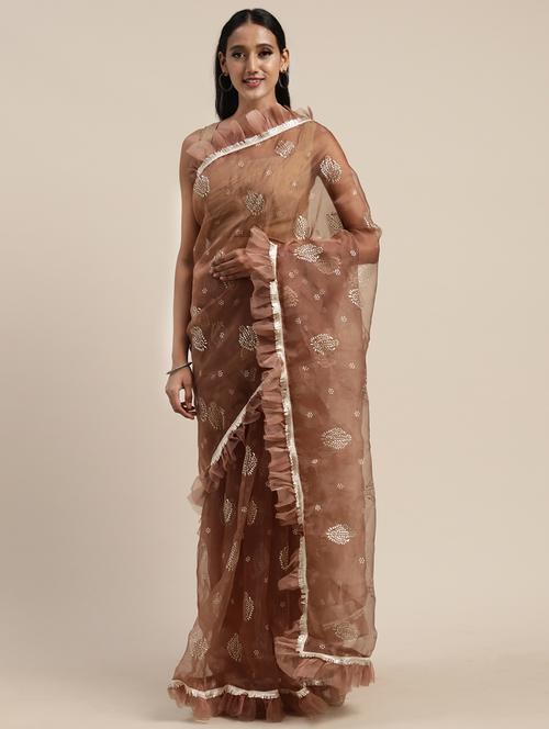 foil printed saree - 17464712 - Very Small Image - 1
