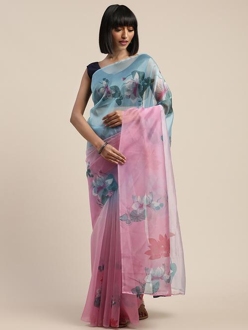 floral printed saree with blouse - 17464716 - Very Small Image - 1