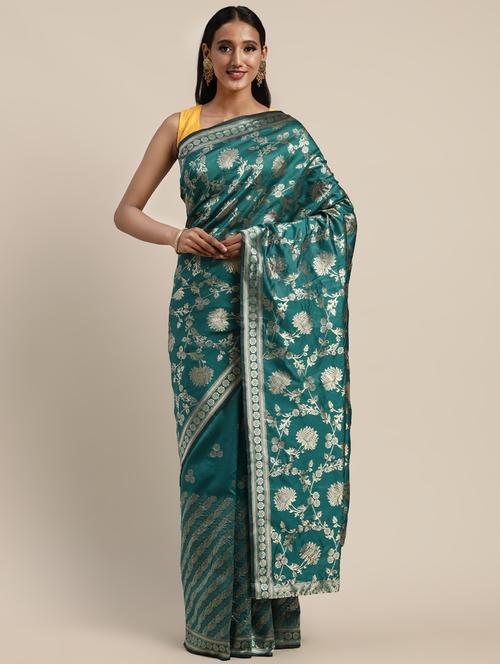 floral woven saree with blouse - 17464724 - Very Small Image - 1