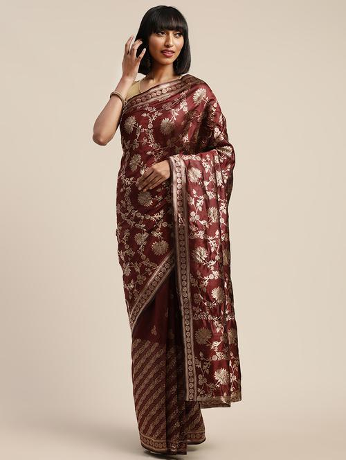 floral woven saree with blouse - 17464725 - Very Small Image - 1