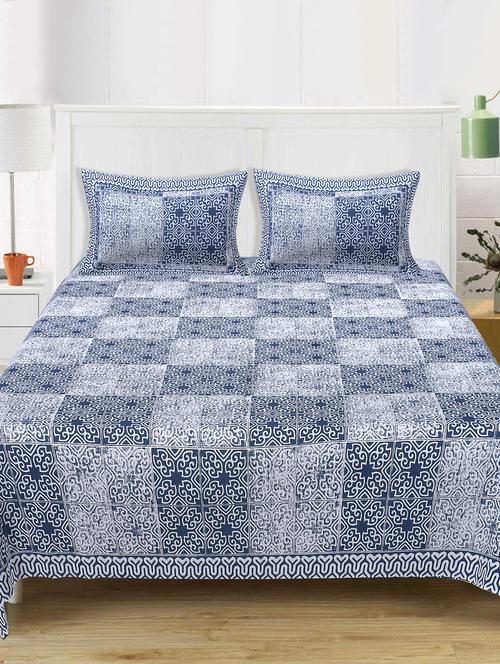 cotton printed double bedsheet with two pillow covers - 17464914 - Very Small Image - 1