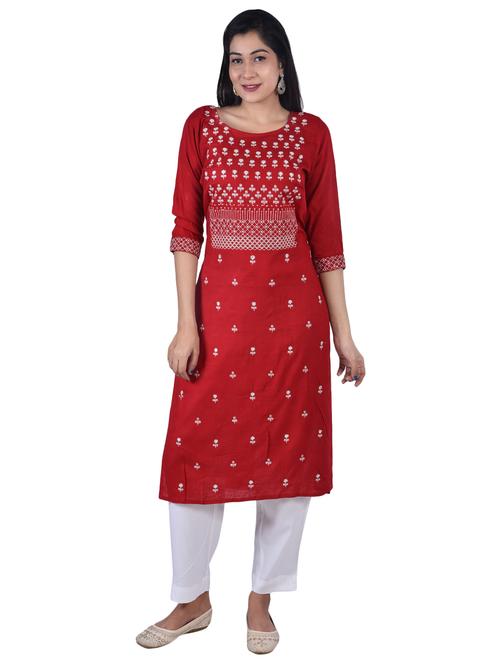 maroon rayon straight kurta - 17464981 - Very Small Image - 1