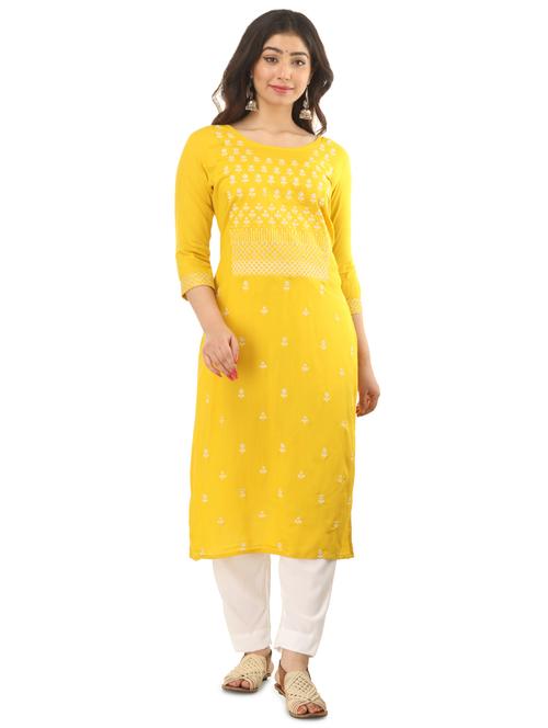 yellow rayon straight kurta - 17464985 - Very Small Image - 1