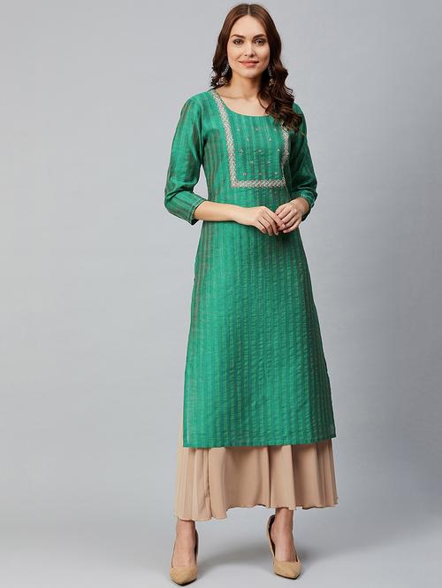 self designed round neck straight kurta - 17465817 - Very Small Image - 1