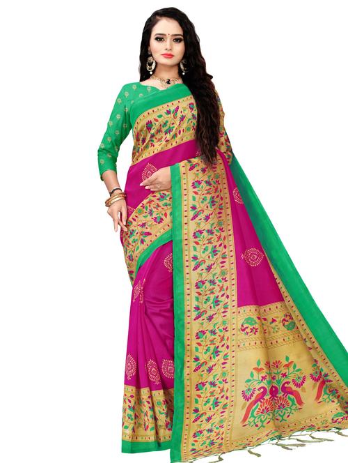 floral printed saree with blouse - 17465978 - Very Small Image - 1