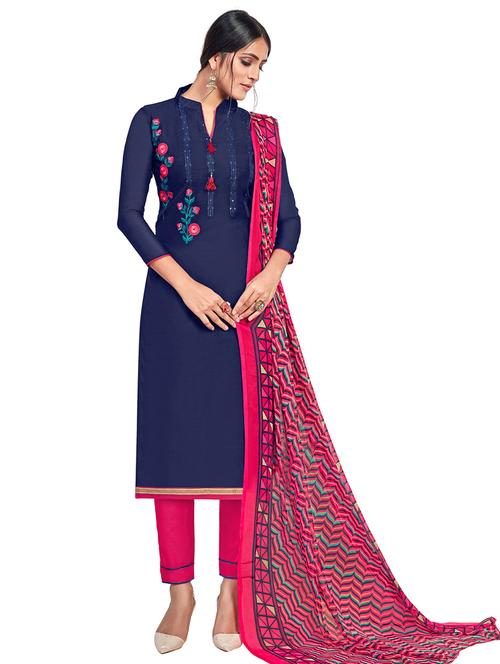 navy cotton unstitched suit - 17466284 - Very Small Image - 1