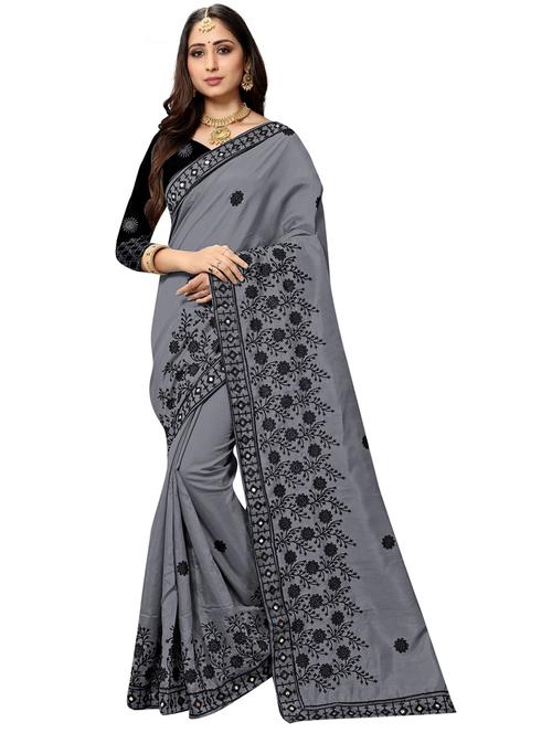 floral embroidered saree with blouse - 17466474 - Very Small Image - 1