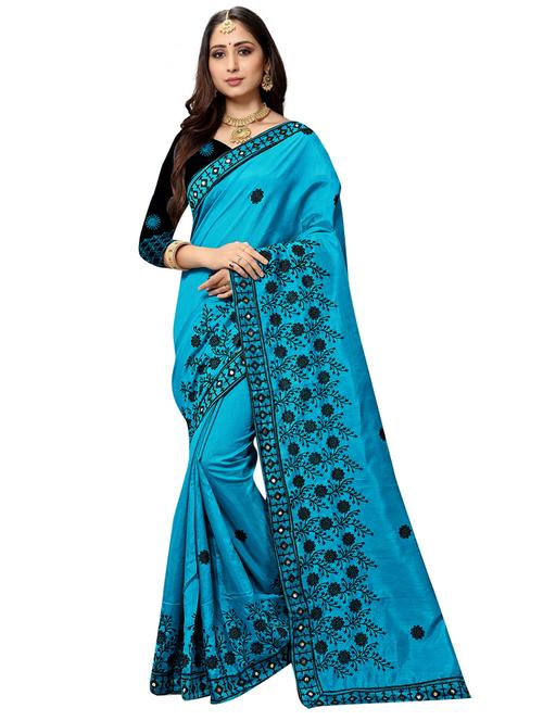 floral embroidered saree with blouse - 17466577 - Very Small Image - 1