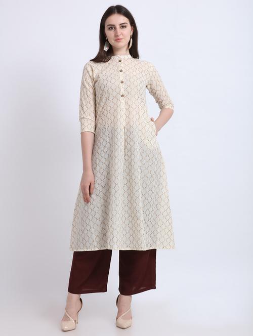 offwhite cotton aline kurta - 17466600 - Very Small Image - 1