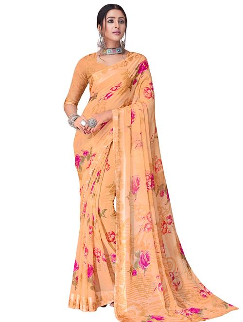 floral printed saree with blouse - 17466666 - Very Small Image - 1
