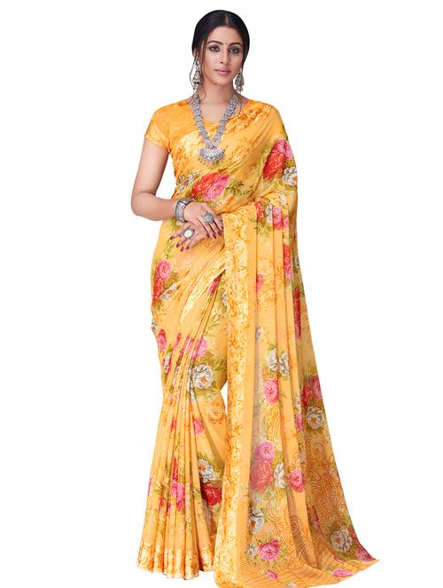 floral printed saree with blouse - 17466668 - Very Small Image - 1