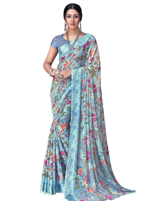 floral printed saree with blouse - 17466669 - Very Small Image - 1