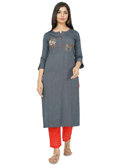 embroidered straight kurta - 17466959 - Very Small Image - 1