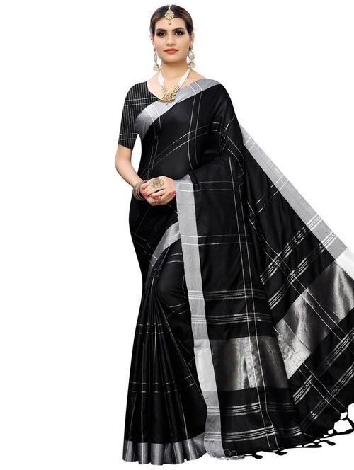 checkered woven saree with blouse - 17467050 - Very Small Image - 1