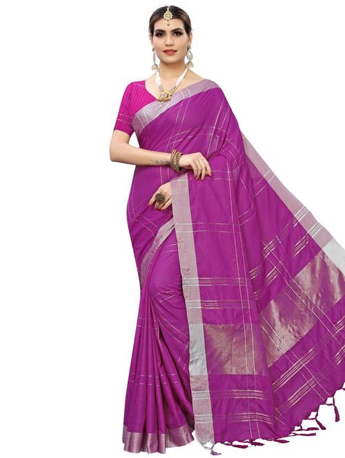 checkered woven saree with blouse - 17467054 - Very Small Image - 1