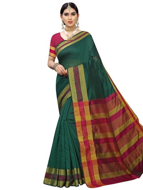 solid bordered woven saree with blouse - 17467059 - Very Small Image - 1