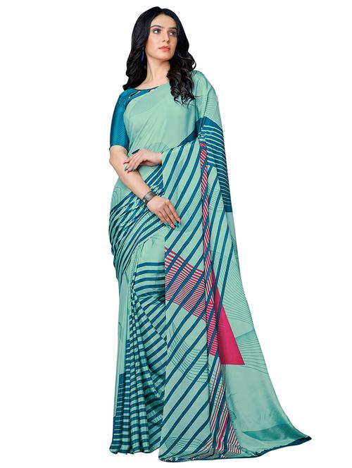 striped printed saree with blouse - 17467536 - Very Small Image - 1